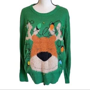 Ugly Christmas Sweater with Fuzzy‎ Reindeer